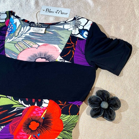 BLUE D’AZUR France top blouse black red stretchy - Picture 7 of 15
